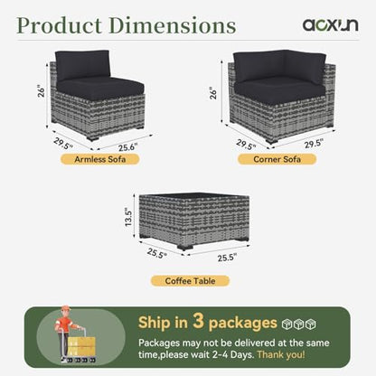 Aoxun 10 Piece Patio Furniture Set Wicker Rattan Patio Conversation Set