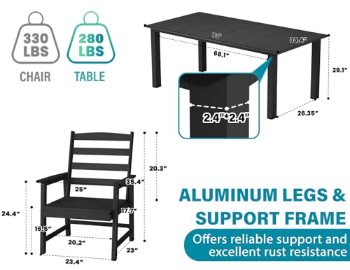 Ayge 9-Piece Outdoor Dining Set – HDPE Patio Furniture for 8 with 2" Hole Cut-Out Table & 8 Chairs, Perfect for Pool, Patio, Garden, Black