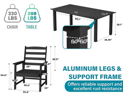 Ayge 9-Piece Outdoor Dining Set – HDPE Patio Furniture for 8 with 2" Hole Cut-Out Table & 8 Chairs, Perfect for Pool, Patio, Garden, Black