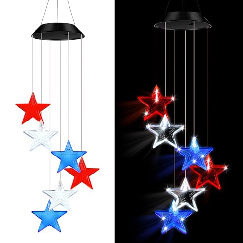 Fumete Solar Wind Chimes for Outside LED Color Changing Light Outdoor Mobile Wind Chime for Garden Patio Yard Porch Home Decor (Star)