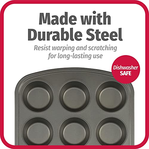 GoodCook Everyday Nonstick Steel Muffin Pan, 12 cup, Gray