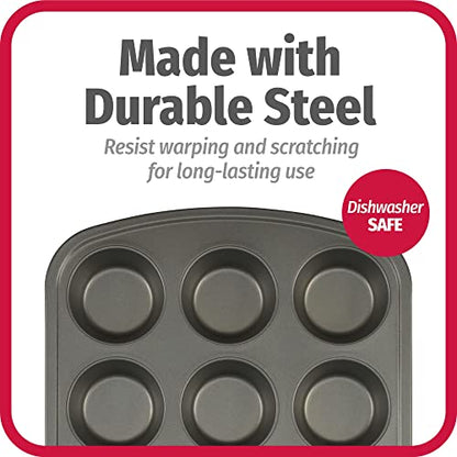 GoodCook Everyday Nonstick Steel Muffin Pan, 12 cup, Gray