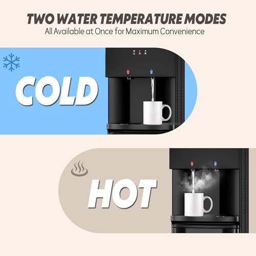 Manastin Water Dispenser with Hot & Cold Water, Top Loading Water Cooler for 3 or 5 Gallon Bottles with Child Safety Lock, Ideal for Kitchens, Offices,Solid Black