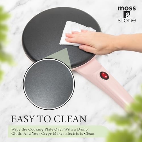Moss & Stone Pink Electric Crepe Maker, 8" Portable Nonstick Crepe Pan