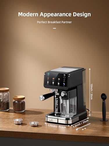 UDI 20 Bar Espresso Machine, 9-in-1 Coffee Maker with Automatic Milk Frother & Detachable Milk Tank, One-Touch Cappuccino Latte Macchiato Americano Iced Espresso, Self-Cleaning Function for Home Use