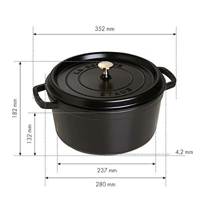 Staub Cast Iron Round Cocotte, Dutch Oven, 7-quart, serves 7-8, Made in France, Matte Black