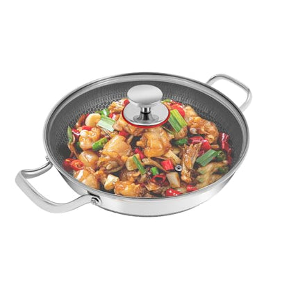 LKSNBDR 13 Inch Non Stick Frying Pans, Stainless Steel Pan With Cooking Lid, Large Cooking Fry Pans Induction Cooking Pan with Handles on Both Sides, Dishwasher and Oven Safe, Anti Scratch