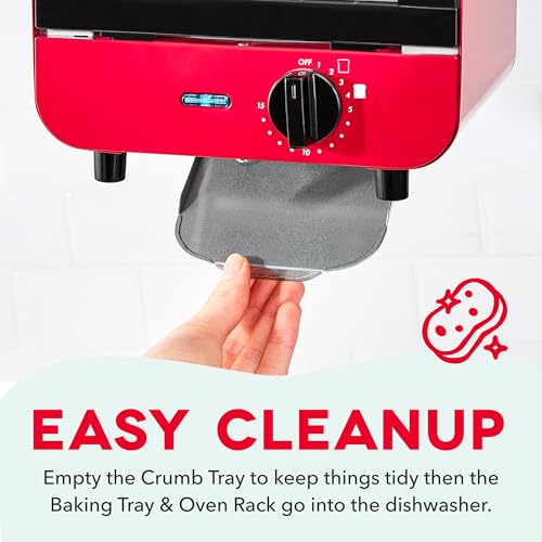 Dash Mini Toaster Oven | Small Toaster Oven for Dorms, Apartments, & Small Kitchens, Adjustable Timer Dial with Auto Shutoff, Removable Cooking Tray & Crumb Catch, Red