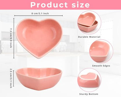 DS. DISTINCTIVE STYLE Heart Shape Ceramic Dipping Bowls Porcelain Sauce Dishes Set Of 4 Pink Mini Serving Ramekins