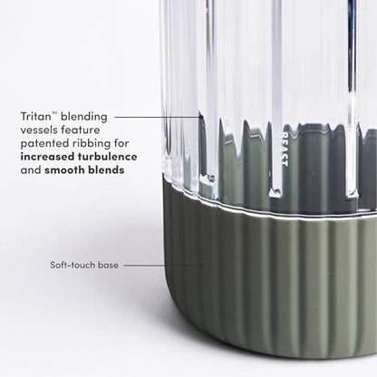 Beast Mega 1200 Stainless Steel | Premium Countertop Blender | Smoothies, Shakes, Sauces, Dips | Lg Servings | Blends Ice + Frozen Fruit | Double-Wall Insulation | Extra Vessels | 1200W (Sage)