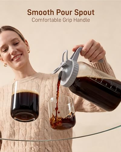 OneDream Cold Brew Coffee Maker - 2 Quart 64oz Stainless Steel Filter Cold Brew Pitcher Jar, No Leaks Cold Brew Mason Jar Coffee Maker, Easy to Clean Cold Coffee Maker