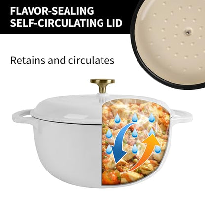 Fijxzct Premium Enameled Cast Iron Dutch Oven for Bread Baking | Non-Stick 2QT Oval Bread Oven with Lid | Perfect for Sourdough, Loaf, and Artisan Baking (Round White, 5.5 QT)