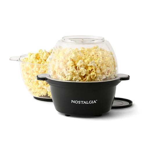 Nostalgia Classic Electric Stirring Popcorn Maker, Makes 8 Cups, Large Lid Doubles as Serving Bowl, Quick Heat Technology, for Kettle Corn and Roasted Nuts, Black