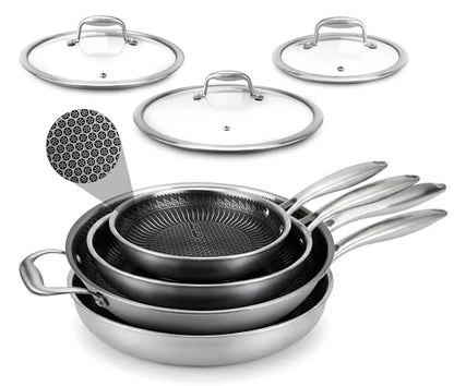 NutriChef 7-Piece Tri-Ply Stainless Steel Frying Pan Set & Wok – Nonstick, Induction Compatible, Oven Safe, Scratch-Resistant, Dishwasher Safe