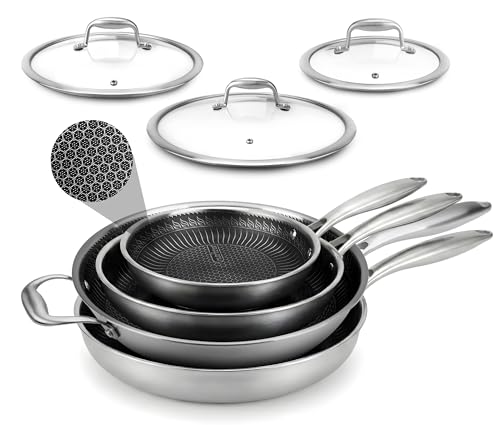 NutriChef 7-Piece Tri-Ply Stainless Steel Frying Pan Set & Wok – Nonstick, Induction Compatible, Oven Safe, Scratch-Resistant, Dishwasher Safe