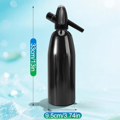 Soda Siphon, 1L Portable Seltzer Maker - Retro-Style Sparkling Water Machine for Homemade Carbonated Drinks, Juices & Cocktails, Uses 8g CO2 Cartridges (Cartridges Not Included) - Black