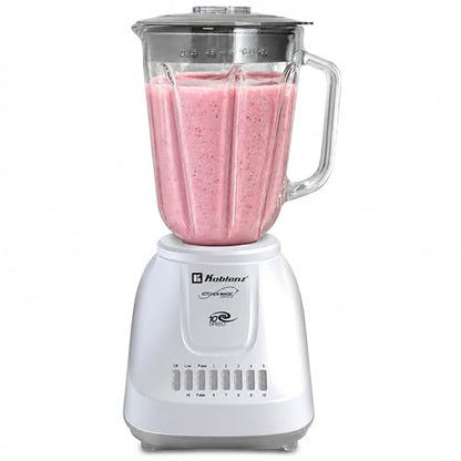 Koblenz LKM-5910 VB Glass Blender, 51 oz Countertop, 500W Motor, 10 Speed + 2 Pulse, Stainless Steel Blades, Metal Coupling, Blender for Smoothies and Shakes, White