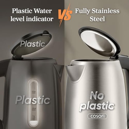 Cosori Electric Kettle, Plastic-Free Interior, Easy to Clean, Automatic Shut Off & Boil-Dry Protection, Stainless Steel Tea Kettle, Hot Water Boiler & Heater, 1.7L, 1500W