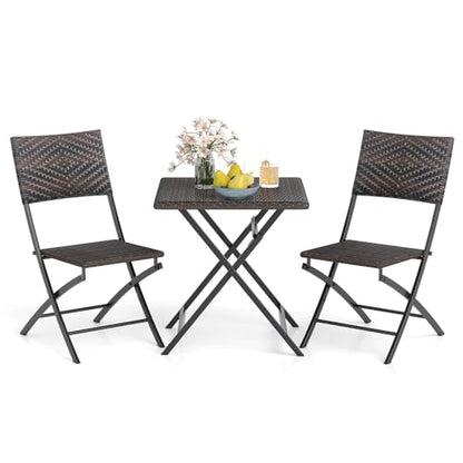 Tangkula 3 Piece Outdoor Folding Bistro Set, Mix Brown