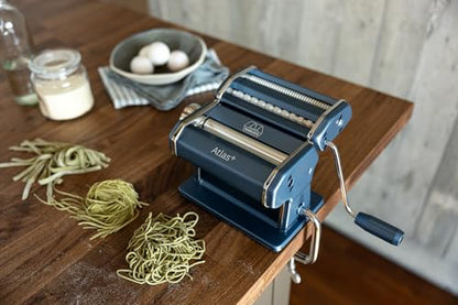 Marcato Made in Italy Atlas+Pasta Machine,Powder Blue. Chrome Plated Steel & Aluminum Rollers, Double Cutter for Lasagna, Fettuccine & Spaghetti; Durable Manual Pasta Maker for Homemade Pasta