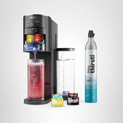 Ninja Thirsti Drink System, Soda Maker, Create Unique Sparkling & Still Drinks, Personalize Size & Flavor, Carbonated Water Machine, 60L CO2 Cylinder & Variety of Flavored Water Drops, Black WC1001