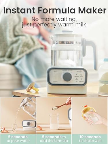GROWNSY Baby Instant Warmer, Glass Water Boiler with Accurate Temperature Control for Formula, Coffee and Tea, 1.2 Liter Electric Kettle with LCD Display and Timer