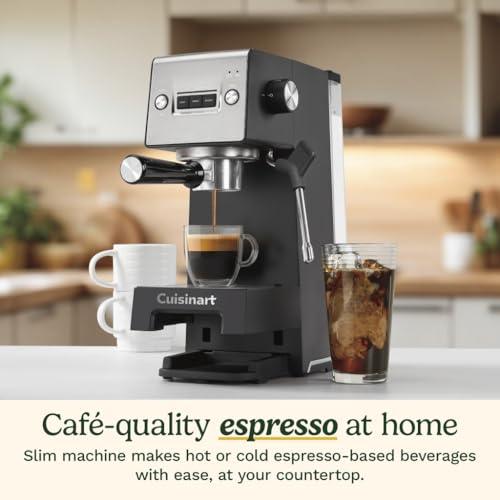 Cuisinart Espresso Bar Slim Coffee Espresso Machine, Makes Hot or Cold Cafe-Quality Beverages Including Cappuccino, Lattes, and Cold Extracted Drinks, Steam/Frothing Wand for Milk-Based Drinks,EM-160