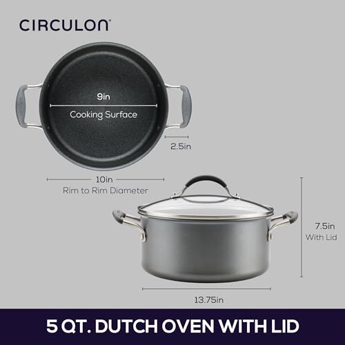 Circulon A1 Series Dishwasher Safe, Induction Ready, Metal Utensil Safe, 5-Quart Dutch Oven with Lid - Graphite