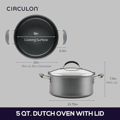 Circulon A1 Series Dishwasher Safe, Induction Ready, Metal Utensil Safe, 5-Quart Dutch Oven with Lid - Graphite