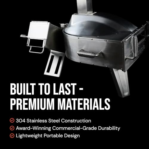 SCORPIO Pizza Oven - Dual Fuel Wood & Propane Portable Outdoor Pizza Oven with 16” Rotating Stone - 90 Second Cook at 850-900°F- Ultra Durable 304 Stainless Steel - Ceramic Viewing Window