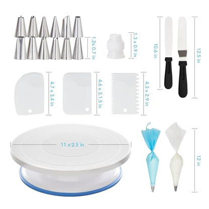 Cake Decorating Tools Supplies Kit - 82Pcs Baking Accessories with Turntable Stand Leveler 12 Piping Tips 52 Bags Icing Comb Scrapers Spatulas Cupcake Cookie Frosting Fondant Bakery Set for Beginners