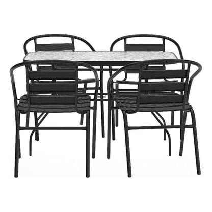 Flash Furniture Glass Dining Table with 4 Chairs, Black, 5-Piece Set