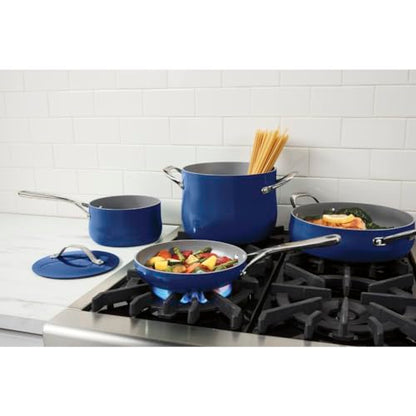 Cuisinart Ceramic Cookware Set, Nonstick 12-Piece Pots and Pans Set for Even Heat Cooking, Dishwasher Safe, Stainless Steel Handles & Easy Cleanup, Sapphire, 34C-12SP