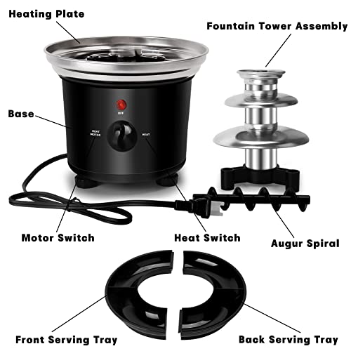 16oz Chocolate Fondue Fountain, 3-Tier MINI Chocolate Fountain with 6PCS Fondue Fork and Removal Fruits/Nuts/Treats Serving Tray for BBQ Sauce,Ranch,Nacho Cheese,Liqueurs