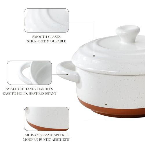 MALACASA Mini Cocotte Set - 12 OZ Small Casserole Dishes for Oven with Lids and Handles, Ramekins Oven Safe, Ceramic Mini Dutch Oven Set of 4, Microwave & Dishwasher Safe, Multicolor, Series TARA