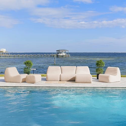 Big Joe Solvana Outdoor Sectional, 7 Piece Patio Furniture Set, Performance Linen Weather-Resistant Fabric Sofa, Sunlit Cream