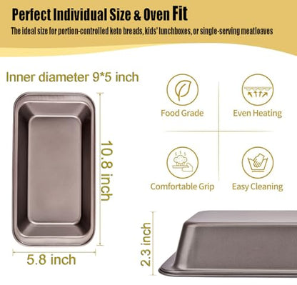 UCBAT 2 PCS Nonstick Loaf Pan Set, 9 x 5 Inch Carbon Steel Rectangle Bakeware with 100 Unbleached Parchment Liners for Baking Toast, Cakes, Banana Breads, Gray