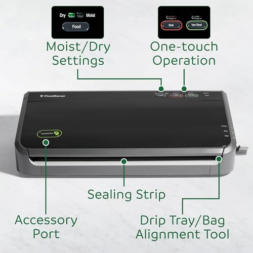 FoodSaver Vacuum Sealer Machine, Automatic Bag Detection, Sous Vide Friendly, with sealer bags, roll, handheld vacuum sealer, black