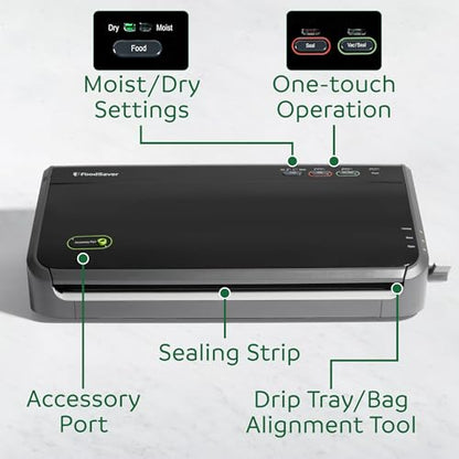 FoodSaver Vacuum Sealer Machine, Automatic Bag Detection, Sous Vide Friendly, with sealer bags, roll, handheld vacuum sealer, black