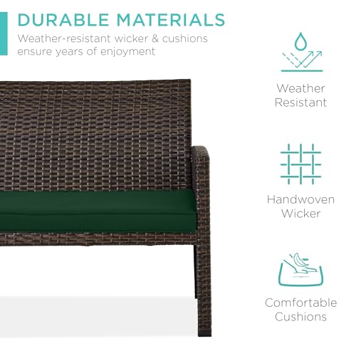 Best Choice Products 4-Piece Outdoor Wicker Patio Conversation Furniture Set for Backyard w/Coffee Table, Seat Cushions - Brown/Midnight Green