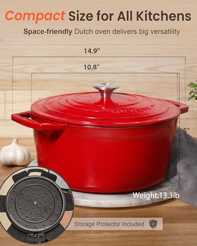 Nuwave 6QT Healthy Enameled Cast Iron Dutch Oven Pot with Lid, Heavy Duty 7-Layer Enamel, Enhanced Rust Protection, Dual Handles, Oven Safe to 500°F for Sourdough Bread Baking, Braise, Stew, Roast