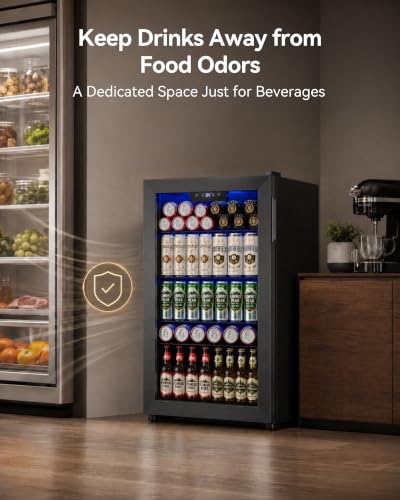 Feelfunn 3.2 Cu. Ft. Beverage Refrigerator, 126-Can Mini Fridge, 34-64°F