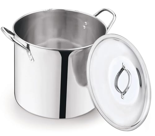 12 Quart Stainless Steel Stock Pot, Silver - Food-Grade, Fast Heating with Stay-Cool Handles & Airtight Lid for Home Kitchen Simmering