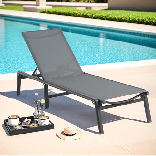 Aluminum Chaise Lounge Chair Outdoor for Outside Poolside, 1PC, Grey