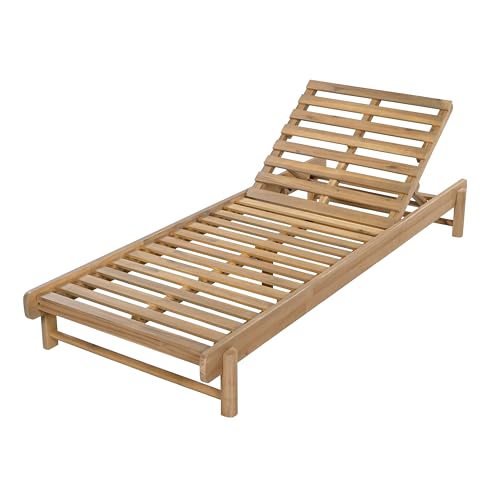 Christopher Knight Home Lara Outdoor Chaise Lounge with 4" Water-Resistant Cushion, Acacia Wood Recliner Chair Frame with Slatted Design, Patio Lounger with Adjustable Backrest, Light Teak+Cream