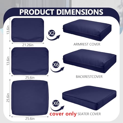 Cethytirko 14 Piece Outdoor Patio Waterproof Cushion Covers, Fits 6-Seat Wicker Rattan Sectional Couch Chair Furniture Cover Replacement Set - Fade-Resistant Patio Cushion Covers with Zipper