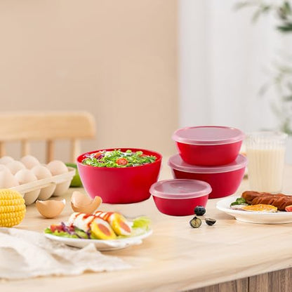 SCWBOEII 4-Piece Classic Plastic Bowls with Lids, – 8/16/24/32oz Nesting Plastic Small Mixing Bowl Set for Mixing, Baking, Prepping, Cooking and Serving Food, Microwave and Dishwasher Safe