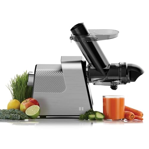 Anybear Masticating Juicer Machines, 3.5" Large Feed Chute Cold Press Juicer Fit Whole Fruits Vegetables with Quiet Motor | 5 Speed Modes | Easy to Clean with Brush | BPA Free (Silver & Black)