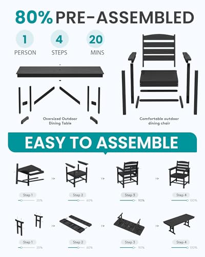 SERWALL 9Pcs 84" HDPE Outdoor Dining Set for 8 with Armchairs,Black