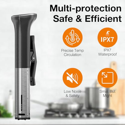 1100W Sous Vide Machine Upgraded Sous Vide Cooker Ultra-Quiet Precision Immersion Circulator with Touch Control & Digital Timer, IPX7 Waterproof Sous Vide Cooker for Home Chefs